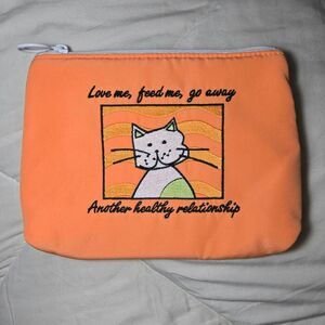 MaggiB Orange & White Kitsch Cat Zip Up Pouch